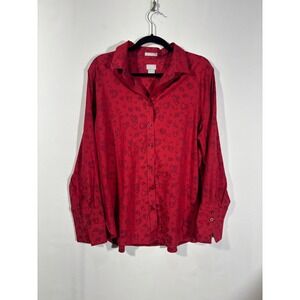 Chic Festive Valentine Heart Leopard Chico's No-Iron Shirt Womens 3 XL Red